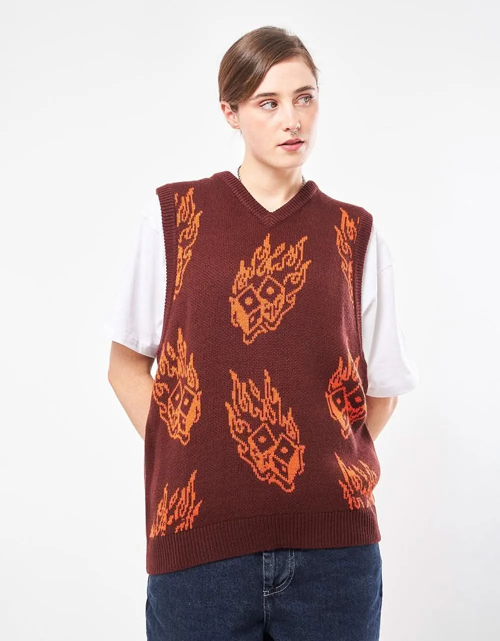 Route One Dice Knitted Vest - Cappuccino