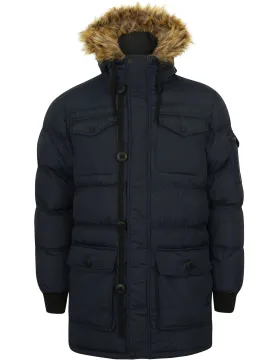 Saxon Quilted Puffer Coat with Hood in True Navy - Dissident