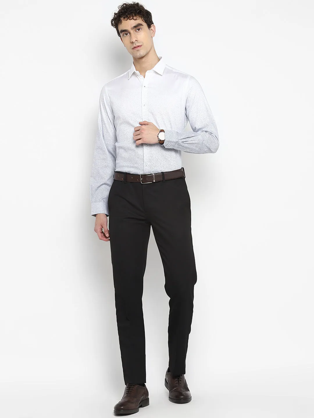 Self Design White Slim Fit Formal Shirt