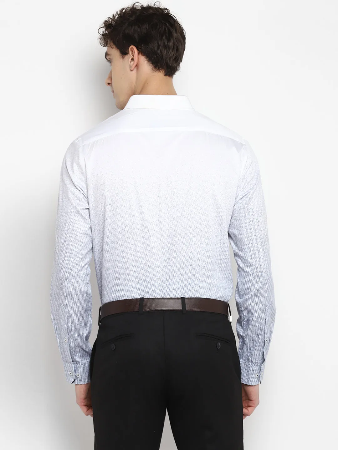 Self Design White Slim Fit Formal Shirt