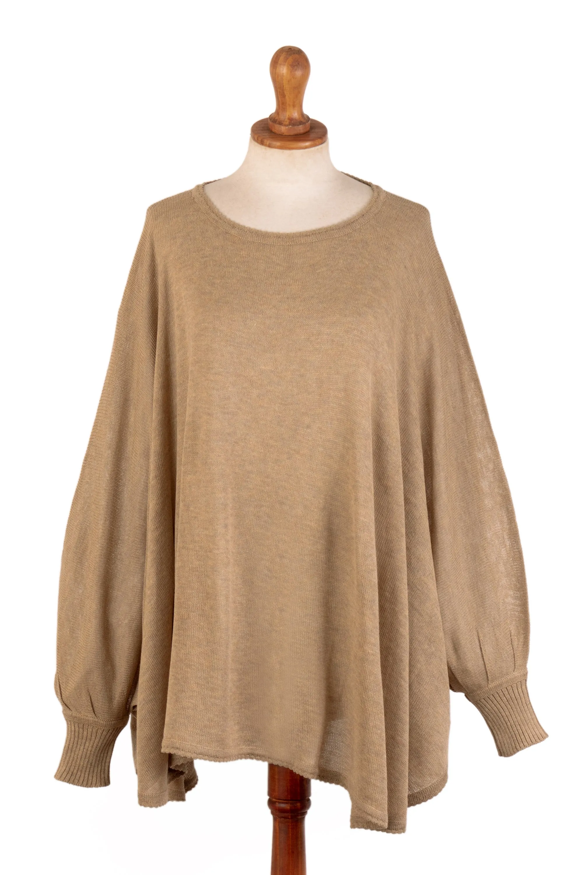 Soft Knit Bohemian Style Light Tan Drape Sweater from Peru - Coastal Breeze | NOVICA