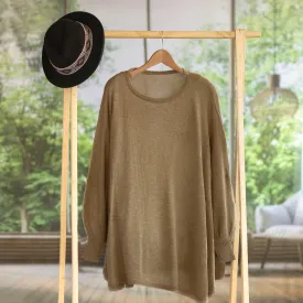 Soft Knit Bohemian Style Light Tan Drape Sweater from Peru - Coastal Breeze | NOVICA