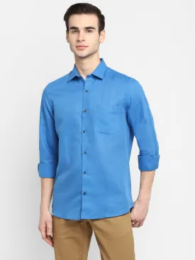 Solid Blue Slim Fit Causal Shirt