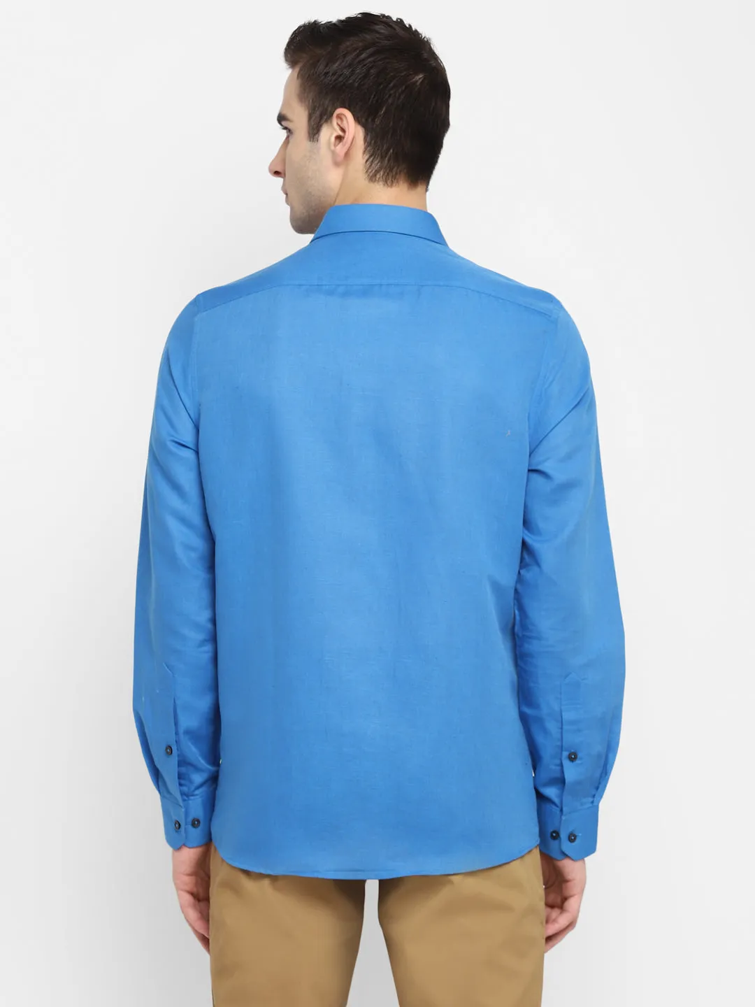 Solid Blue Slim Fit Causal Shirt