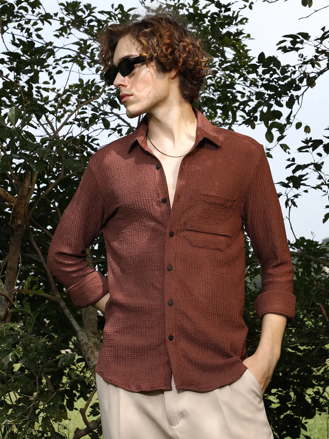 Solid Tactile-Woven Shirt