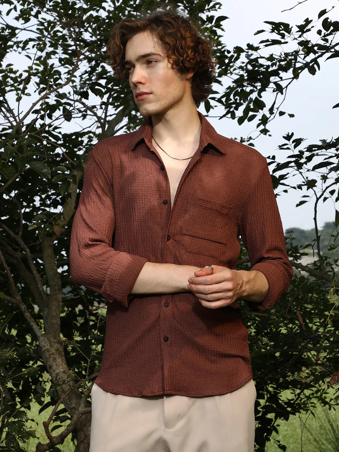 Solid Tactile-Woven Shirt