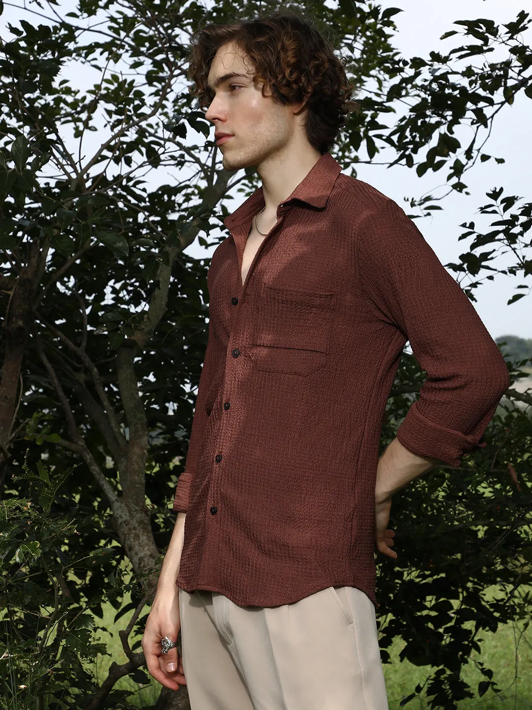 Solid Tactile-Woven Shirt