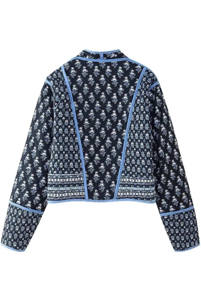 Stylish V-Neck Button Double-Sided Printed Quilted Jacket