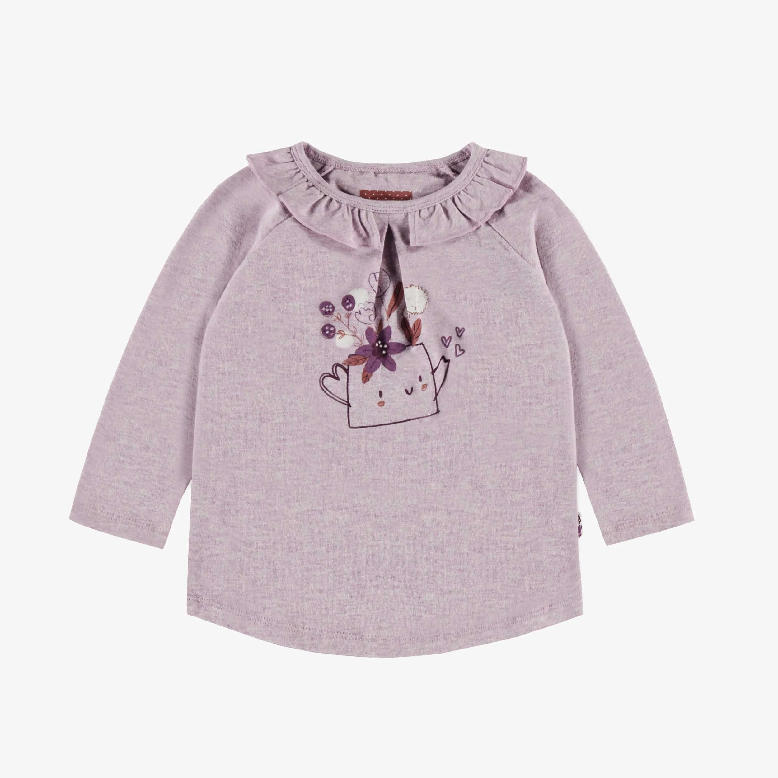 T-shirt mauve à manches longues avec col à volant, bébé || Purple t-shirt with long sleeves and ruffled collar, baby