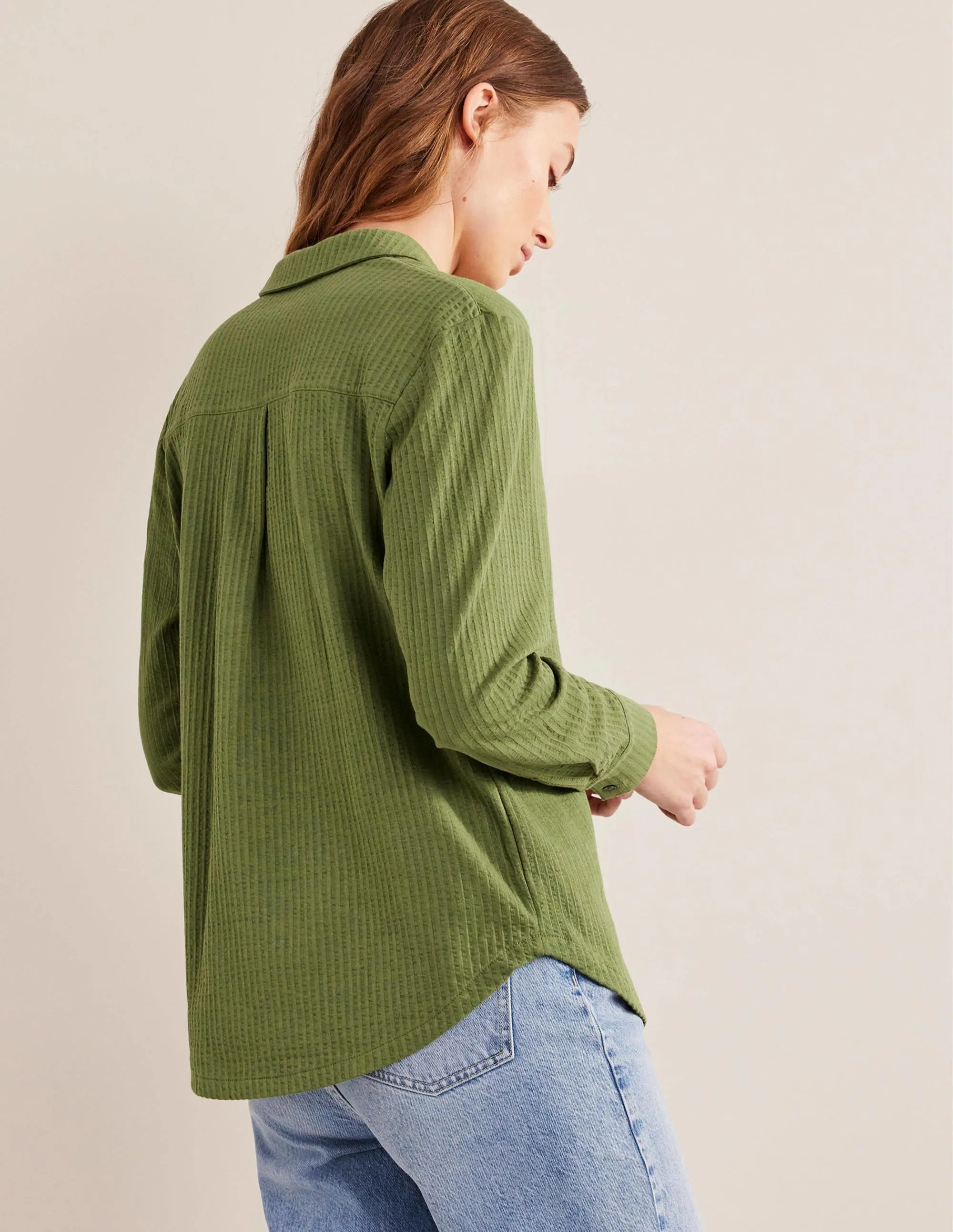 Textured Jersey Shirt-Washed Khaki