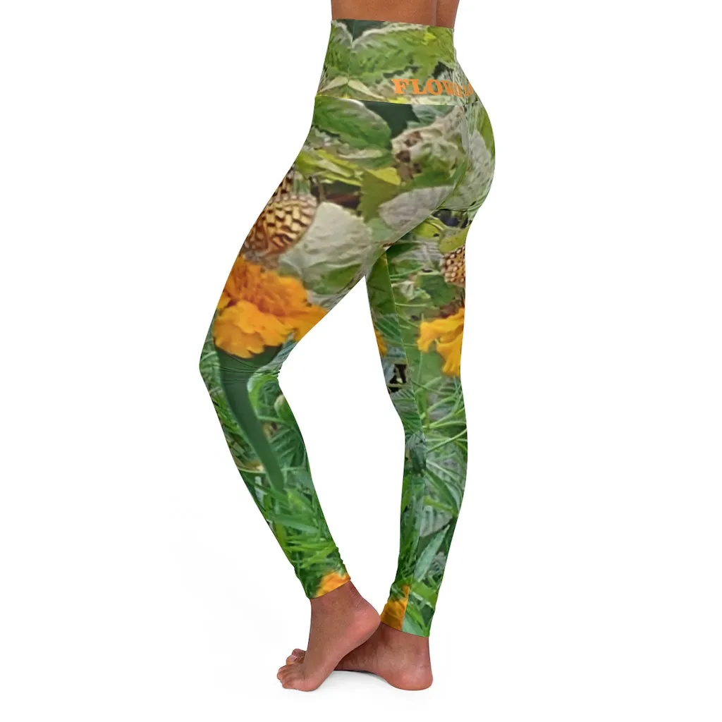 The FLOWER LOVE Collection - "Butterfly on a Bloom" Design High-Waisted Yoga Leggings, Fitness Leggings, Nature-Inspired Leggings, Butterfly Leggings