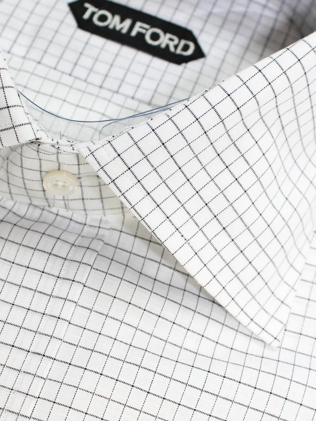 Tom Ford Dress Shirt White Black Graph Check 39 - 15 1/2 Slim Fit REDUCED SALE