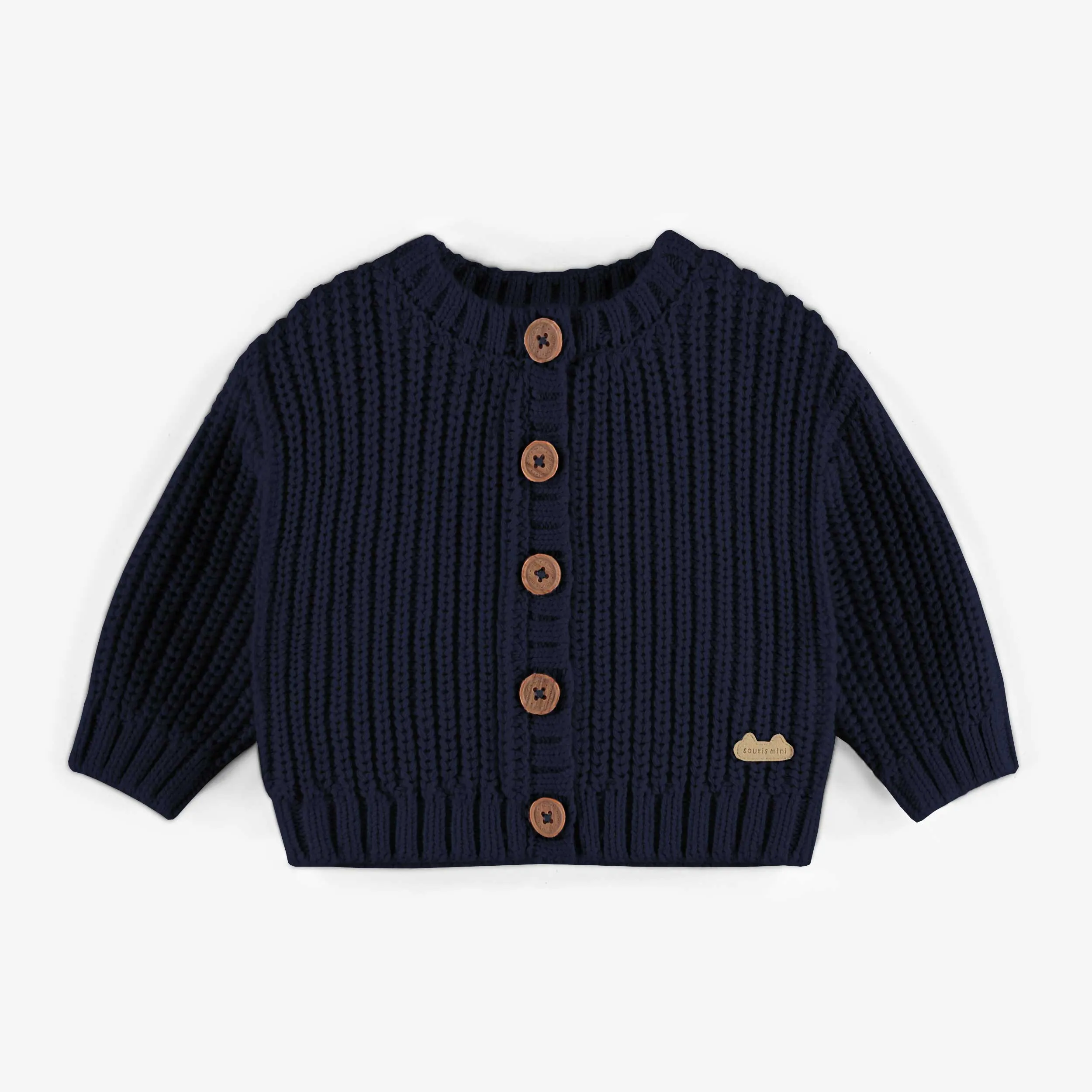 Veste de maille marine en imitation cachemire, naissance || Navy knitted vest with a cashmere imitation, newborn