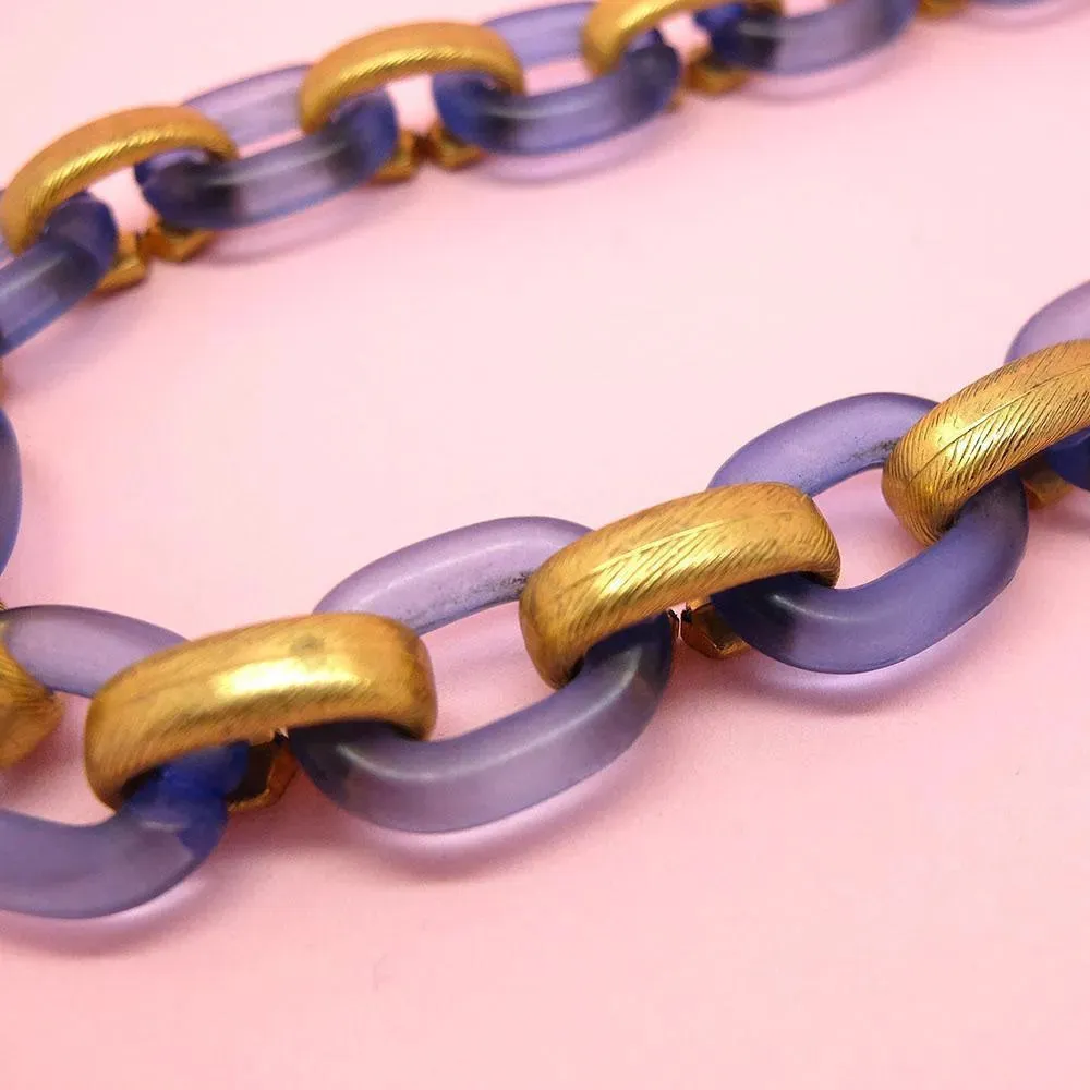 Vintage 1960's Blue & Gold Link Necklace