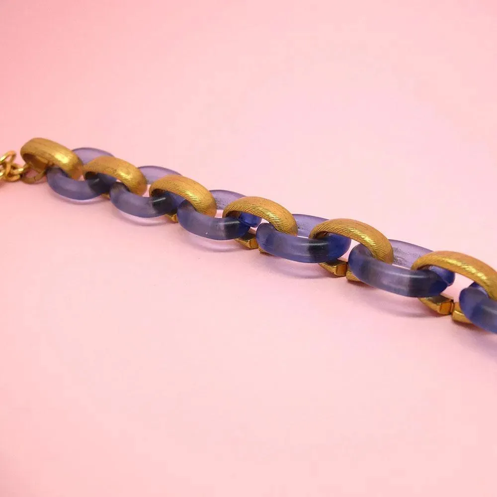 Vintage 1960's Blue & Gold Link Necklace