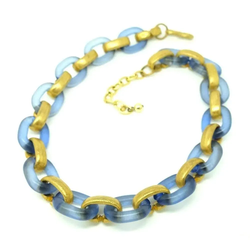 Vintage 1960's Blue & Gold Link Necklace