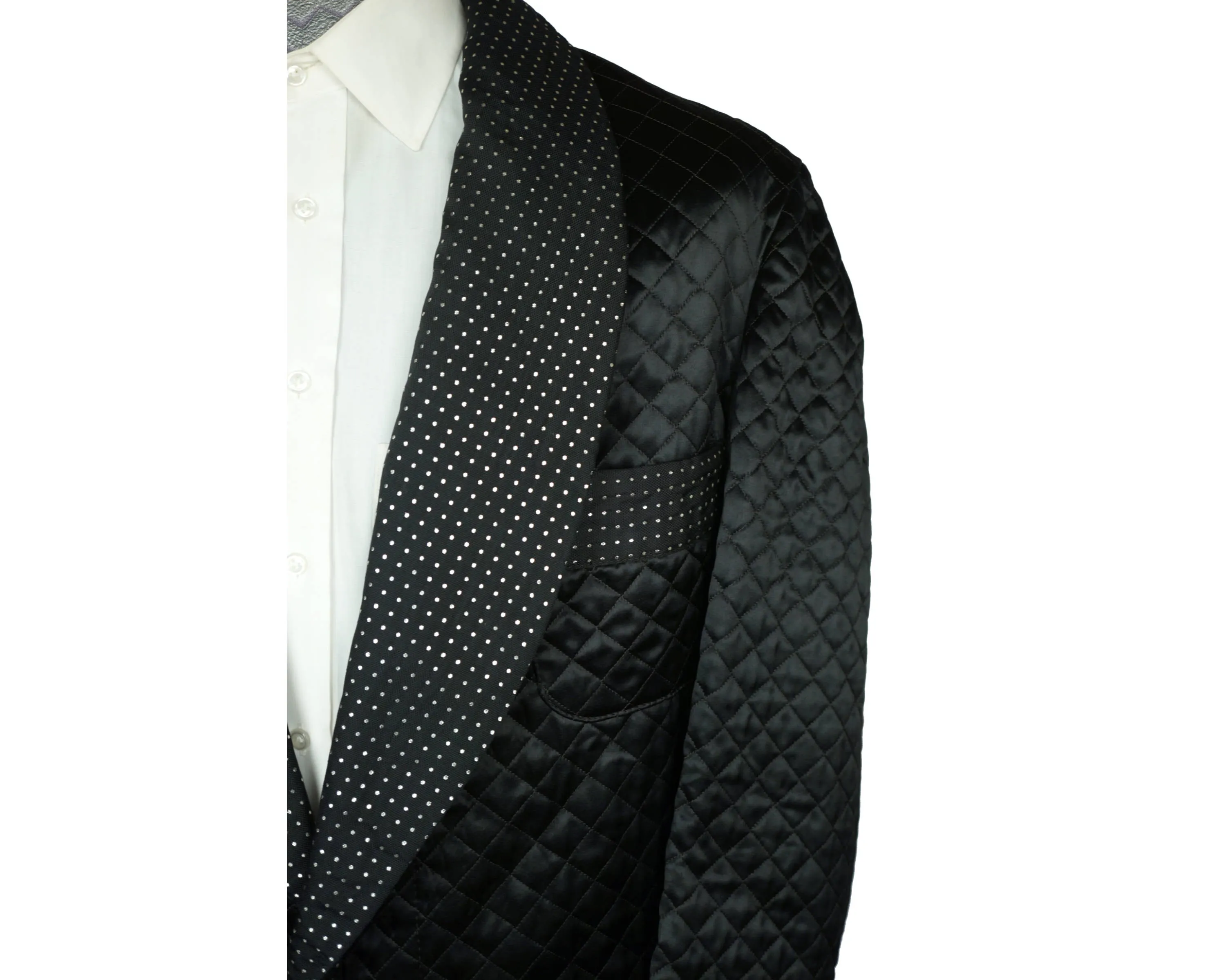 Vintage Smoking Jacket 1950s Black Satin Quilted Mens Size L