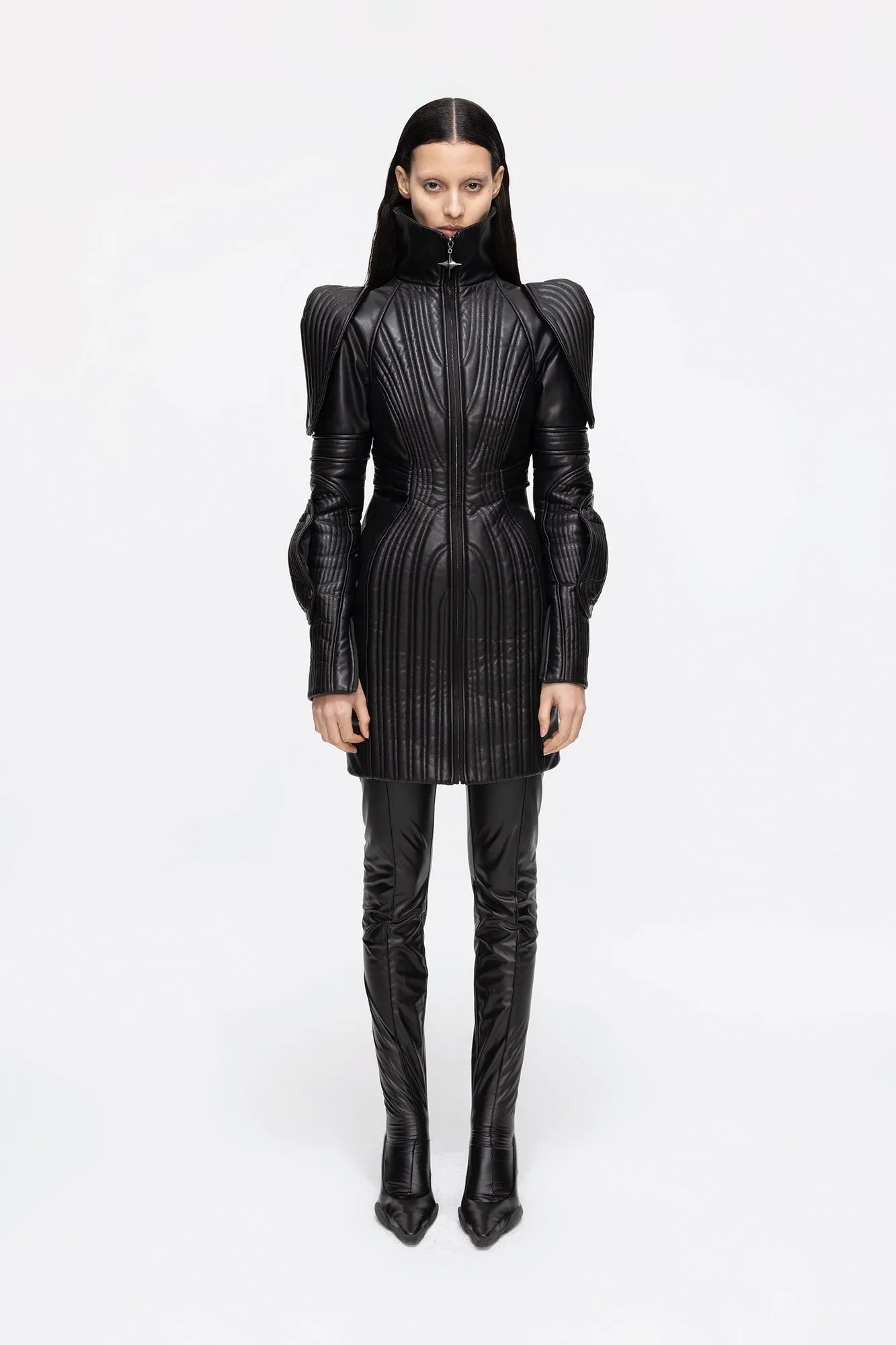 Wave sleeved three-dimensional jacket dress