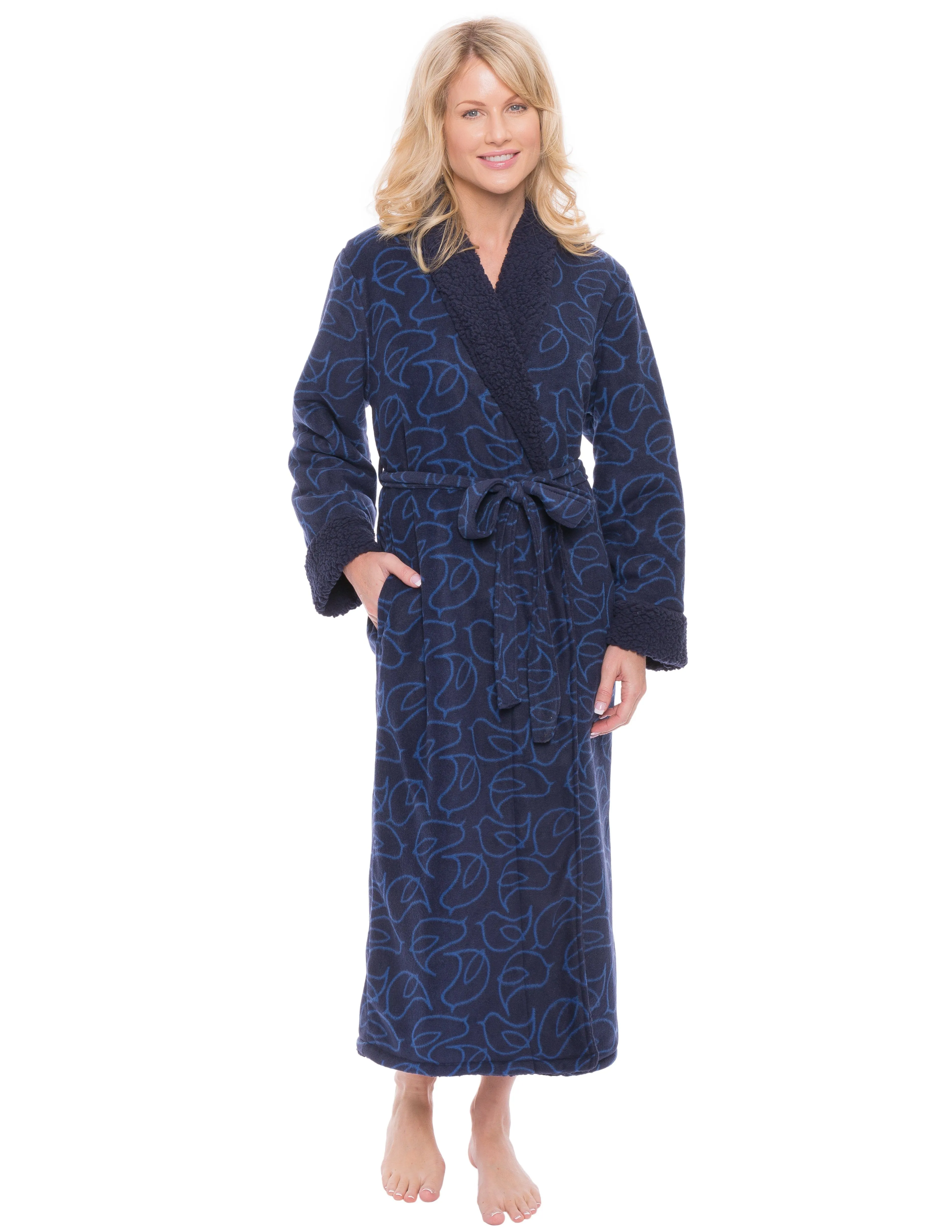 Womens Premium Microfleece Shearling Lined Robe