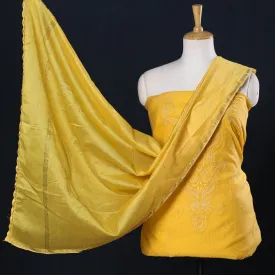 Yellow - 2pc Hand Embroidery Chanderi Silk Chikankari Dress Material