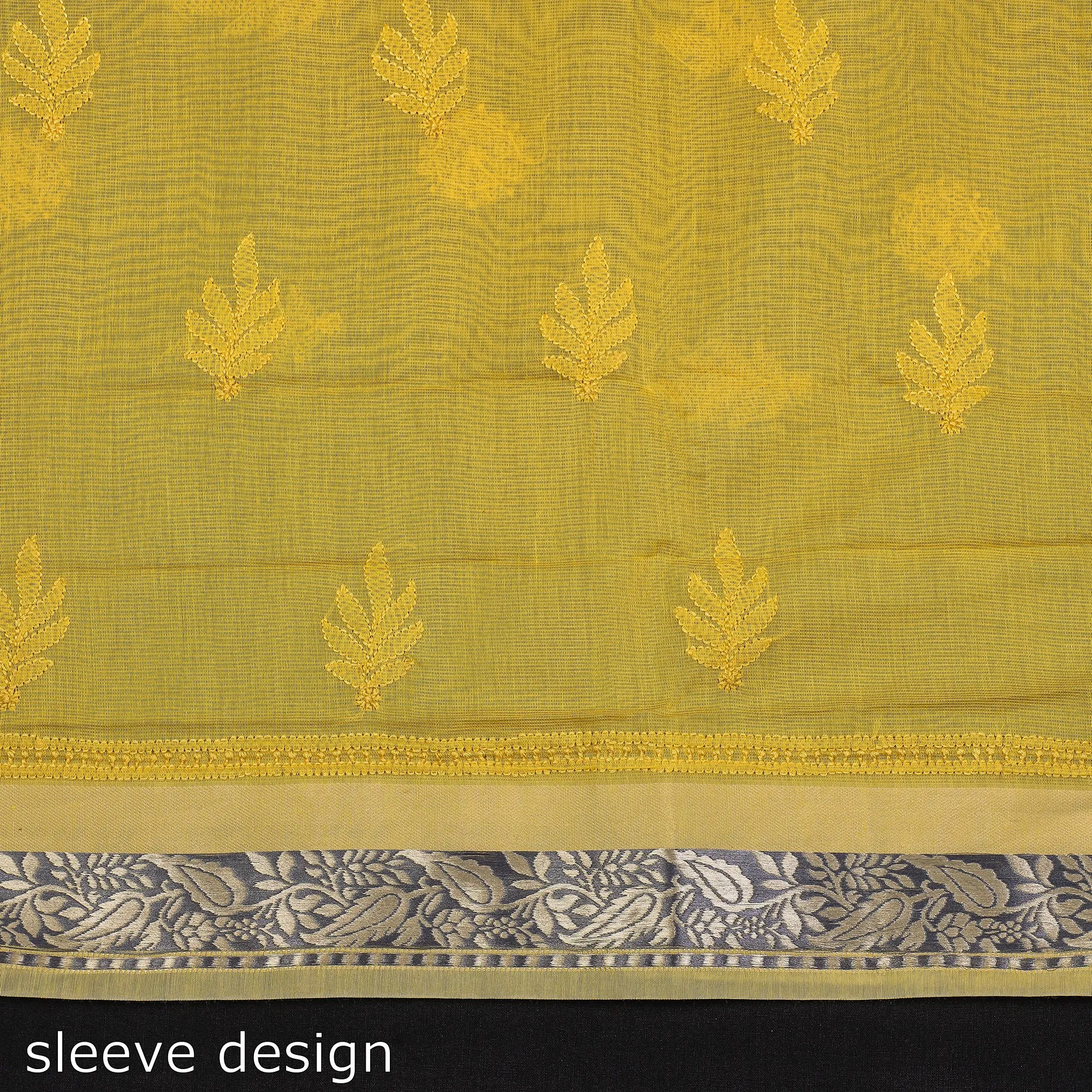 Yellow - 2pc Hand Embroidery Chanderi Silk Chikankari Dress Material