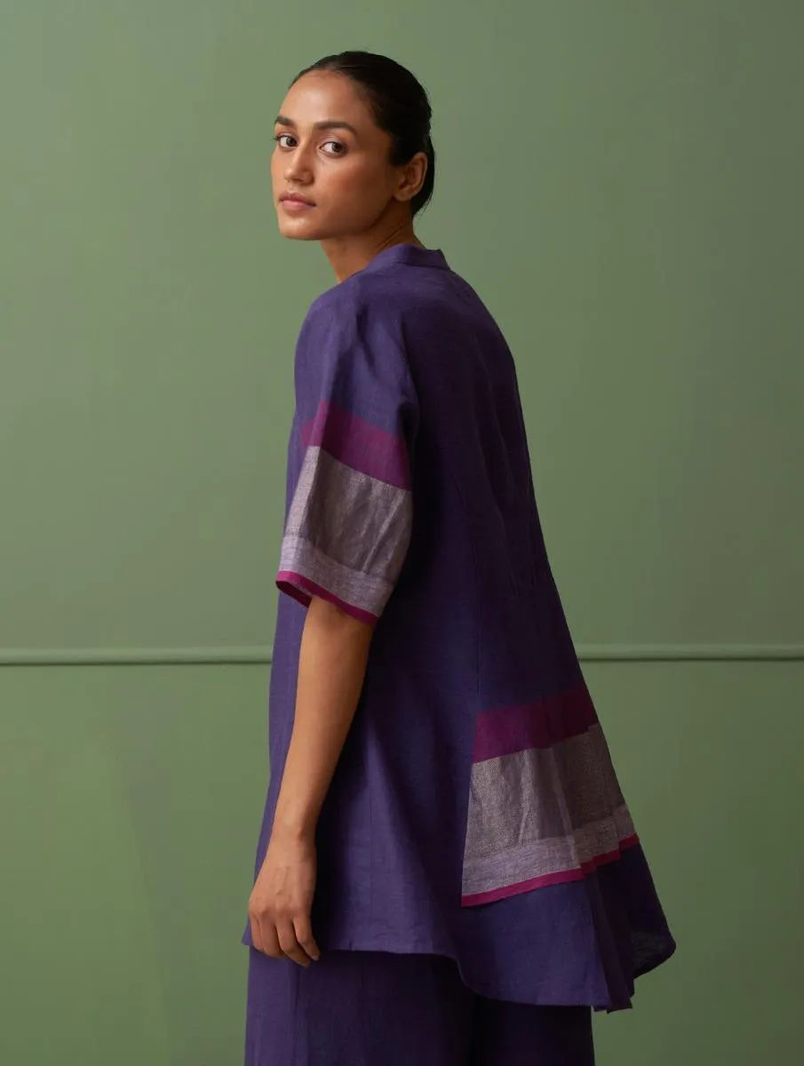 Yiva Border Linen Top - Byzantium